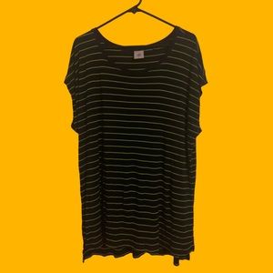 Cabi Ibiza navy & lime green striped tunic length tee shirt